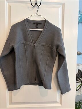 White House Black Market Gray V-Neck Zip Sweater